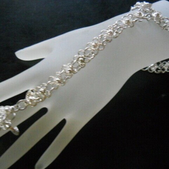 Beautiful Silver Floral Flower Chain Slave Bracelet Adj Ring - Picture 4 of 4